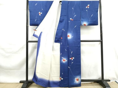 平和屋着物■上質な小紋　手描き　草花文　蛍暈し　正絹　逸品　DABL3126qa