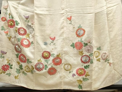 平和屋着物■訪問着　総刺繍　草花文　菊　金銀糸　正絹　逸品　DABL3127qa