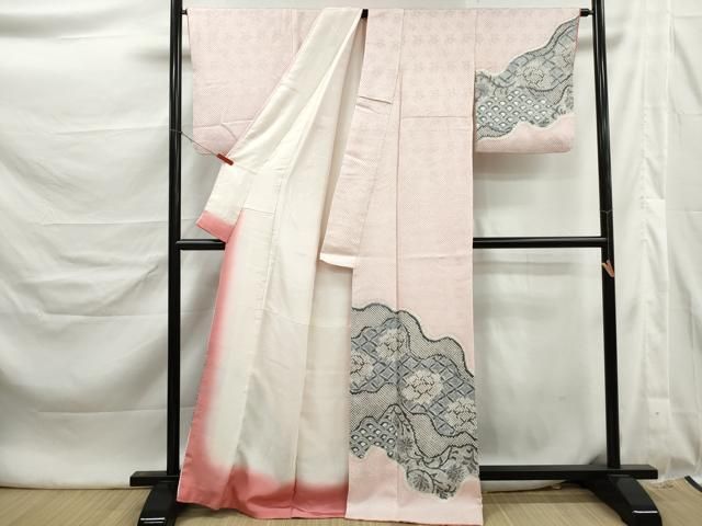 平和屋着物●訪問着　総絞り　道長花文　正絹　逸品　DABL3130qa