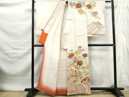 平和屋着物●訪問着　駒刺繍　風景立波牡丹文　金彩　正絹　逸品　DABL3133qa