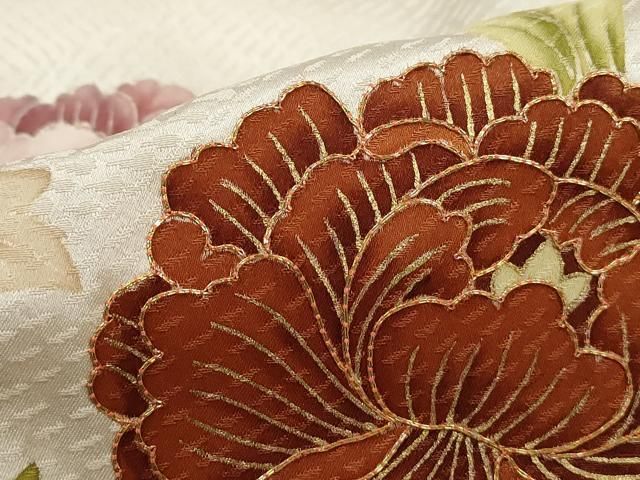 平和屋着物●訪問着　駒刺繍　風景立波牡丹文　金彩　正絹　逸品　DABL3133qa