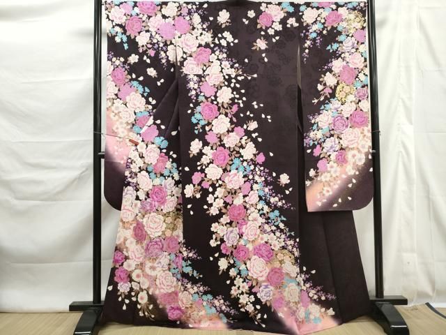 平和屋着物●豪華振袖　刺繍　草花文　薔薇　バラ　銀彩　正絹　逸品　DABL3134qa