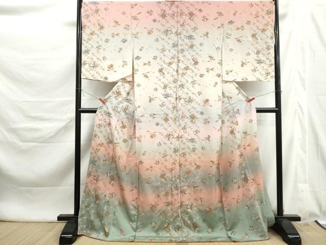 平和屋着物■訪問着　吉祥花鼓文　暈し染め　金彩　仮絵羽　逸品　未使用　DABL3139qa