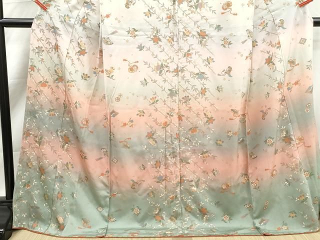 平和屋着物■訪問着　吉祥花鼓文　暈し染め　金彩　仮絵羽　逸品　未使用　DABL3139qa