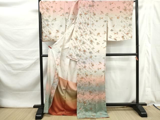 平和屋着物■訪問着　吉祥花鼓文　暈し染め　金彩　仮絵羽　逸品　未使用　DABL3139qa