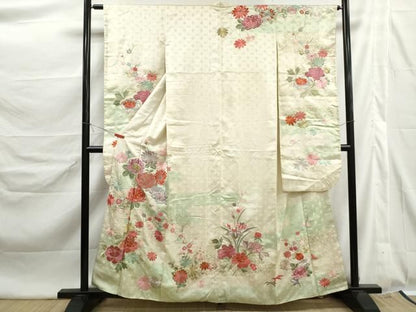 平和屋着物■豪華振袖　総刺繍　枝花文　菊　暈し染め　金銀糸　正絹　逸品　DABL3142qa