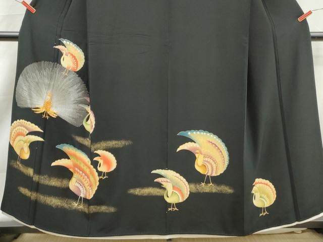 平和屋着物■豪華黒留袖　駒刺繍　孔雀　金彩　正絹　逸品　DABL3143qa
