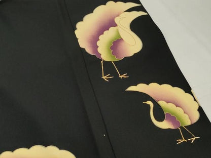 平和屋着物■豪華黒留袖　駒刺繍　孔雀　金彩　正絹　逸品　DABL3143qa