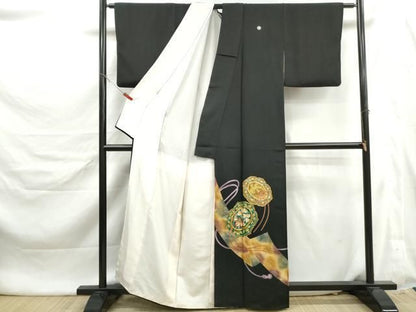 平和屋着物■豪華黒留袖　駒刺繍　鏡裏花鳥文　金彩　正絹　逸品　未使用　DABL3144qa