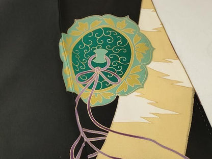 平和屋着物■豪華黒留袖　駒刺繍　鏡裏花鳥文　金彩　正絹　逸品　未使用　DABL3144qa