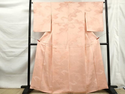 平和屋着物■上質な色無地　雲重ね地紋　一斤染色　正絹　逸品　DABL3145qa