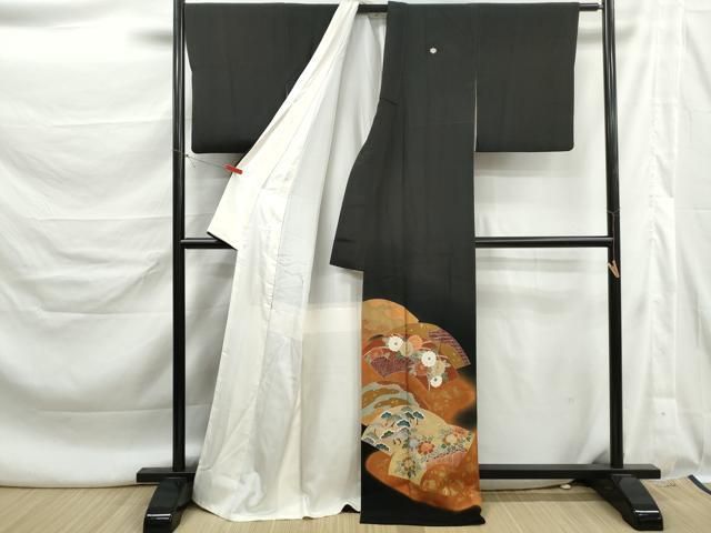 平和屋着物■豪華黒留袖　作家物　刺繍　地紙花松文　暈し染め　金彩　正絹　逸品　DABL3148qa
