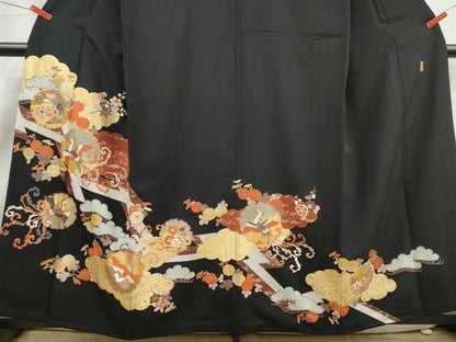 平和屋着物■豪華黒留袖　作家物　駒刺繍　雪輪花鳥文　金彩　正絹　逸品　DABL3150qa