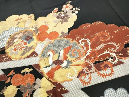 平和屋着物■豪華黒留袖　作家物　駒刺繍　雪輪花鳥文　金彩　正絹　逸品　DABL3150qa