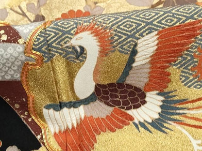 平和屋着物■豪華黒留袖　作家物　駒刺繍　雪輪花鳥文　金彩　正絹　逸品　DABL3150qa