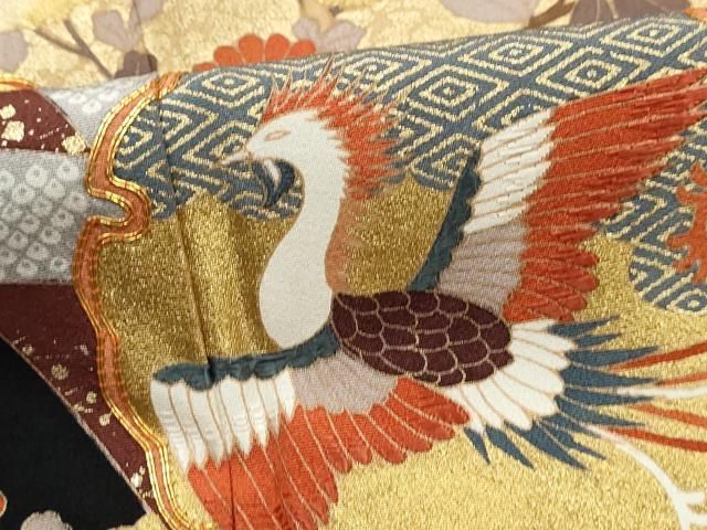 平和屋着物■豪華黒留袖　作家物　駒刺繍　雪輪花鳥文　金彩　正絹　逸品　DABL3150qa