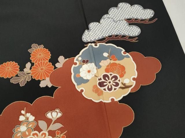 平和屋着物■豪華黒留袖　作家物　駒刺繍　雪輪花鳥文　金彩　正絹　逸品　DABL3150qa