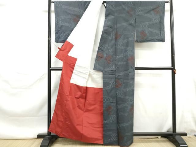 平和屋着物■本場大島紬　色紙流水花文　証紙付き　正絹　逸品　DABL3155qa