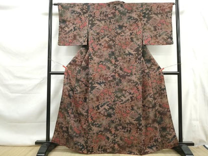 平和屋着物■上質な小紋　椿花文　暈し染め　銀彩　鬼しぼ縮緬　正絹　逸品　DABL3156qa