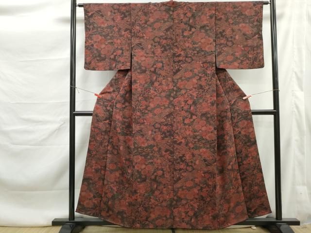 平和屋着物■上質な小紋　鬘帯花文　鬼しぼ縮緬　正絹　逸品　DABL3163qa