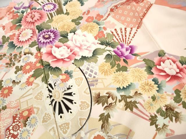 平和屋着物■豪華振袖　花車扇面花文　金彩　正絹　逸品　DABL3165qa