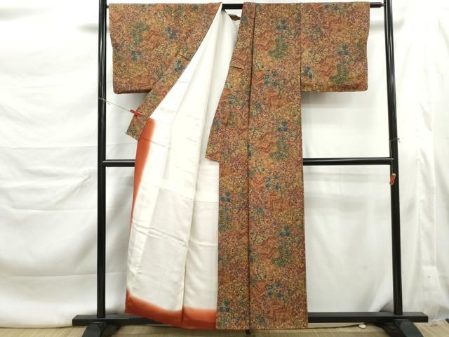 平和屋着物■上質な小紋　切嵌更紗花文　正絹　逸品　DABL3168qa