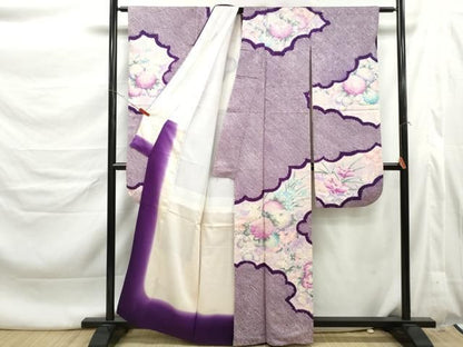 平和屋着物■豪華振袖　絞り　刺繍　雲取り草花文　金彩　正絹　逸品　DABL3169qa