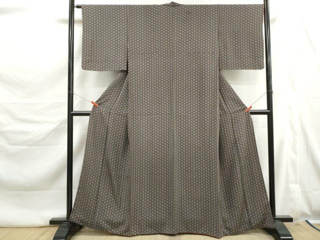 平和屋着物■上質な小紋　麻の葉文　黒地　正絹　逸品　DABL3187qa