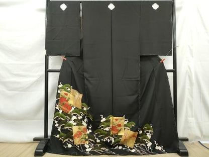 平和屋着物■豪華黒留袖　仮絵羽　刺繍　色紙花松文　金彩　正絹　逸品　未使用　DABL3199qa