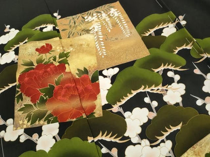平和屋着物■豪華黒留袖　仮絵羽　刺繍　色紙花松文　金彩　正絹　逸品　未使用　DABL3199qa