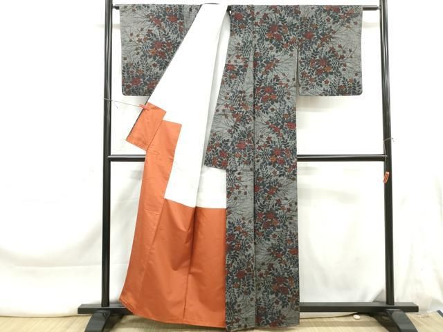 平和屋着物■上質な紬　草花文　正絹　逸品　未使用　DABL3202qa