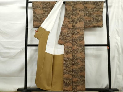 平和屋着物■上質な小紋　型染め　風景花文　暈し染め　正絹　逸品　DABL3203qa