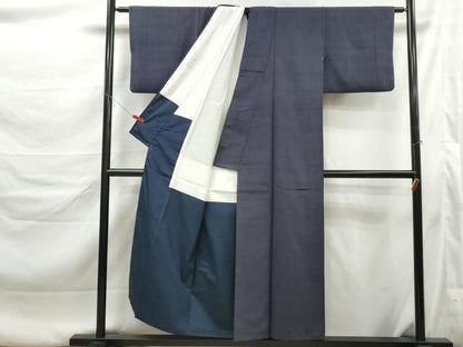 平和屋着物■上質な紬　霞文　青褐色　正絹　逸品　DABL3208qa