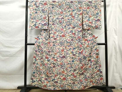 平和屋着物■上質な小紋　型染め　御所車花文　正絹　逸品　DABL3209qa
