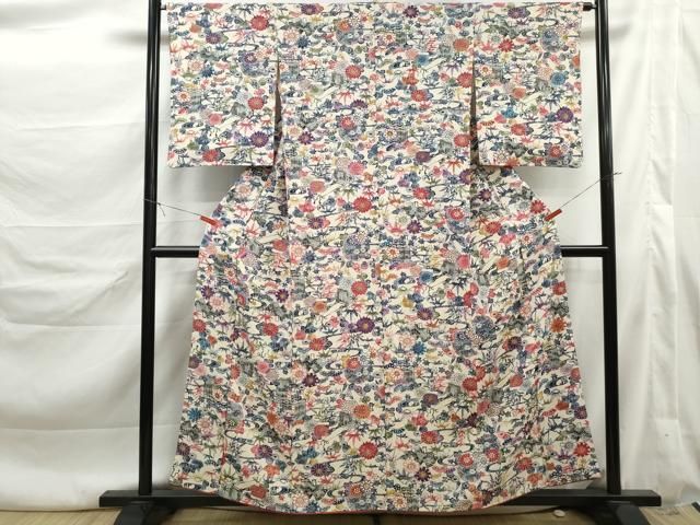 平和屋着物■上質な小紋　型染め　御所車花文　正絹　逸品　DABL3209qa
