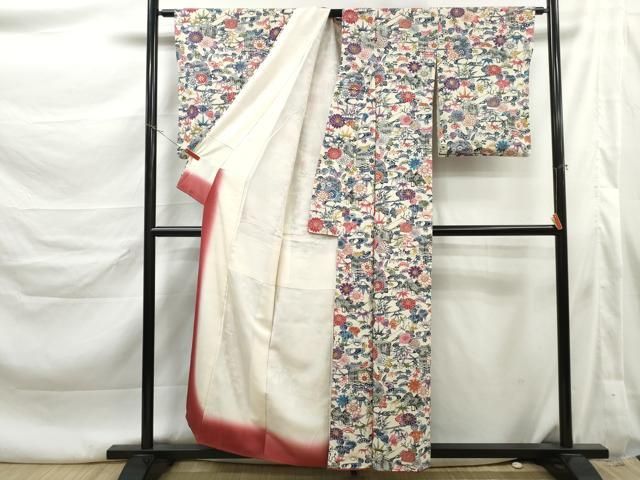 平和屋着物■上質な小紋　型染め　御所車花文　正絹　逸品　DABL3209qa