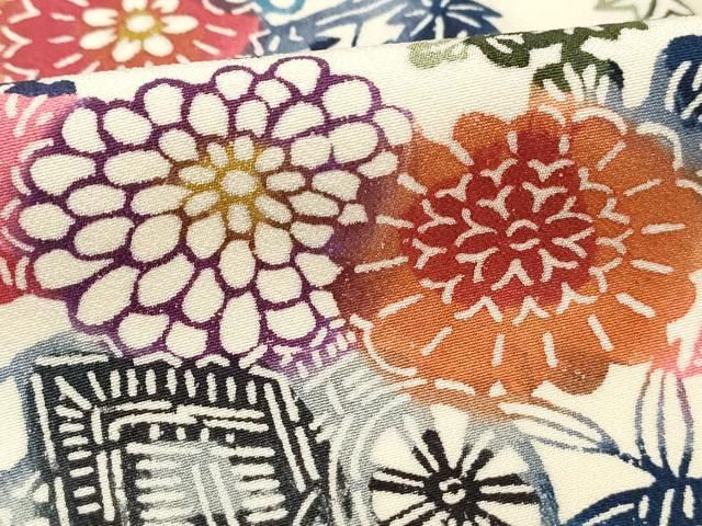 平和屋着物■上質な小紋　型染め　御所車花文　正絹　逸品　DABL3209qa