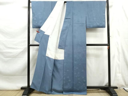 平和屋着物■上質な色無地　花菱地紋　藍鼠色　正絹　逸品　DABL3228qa