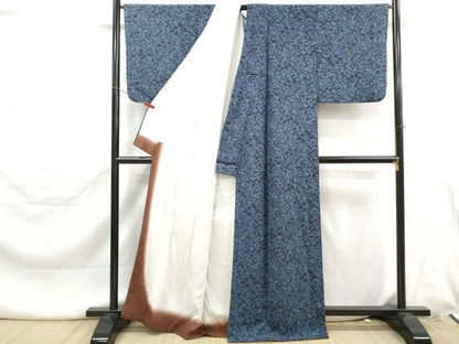 平和屋着物■本藍　型絵染　小紋　草花文　正絹　逸品　DABL3236qa