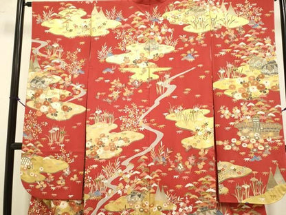 平和屋着物●豪華振袖　駒刺繍　風景花文　暈し染め　金彩　正絹　逸品　DABL3521du