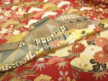 平和屋着物●豪華振袖　駒刺繍　風景花文　暈し染め　金彩　正絹　逸品　DABL3521du