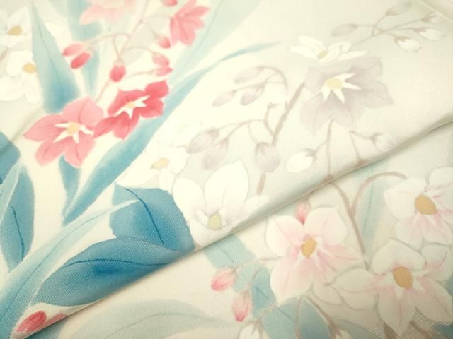 平和屋着物●巨匠　前田華清　手描き　訪問着　手描き　草花文　正絹　逸品　DABL3522du