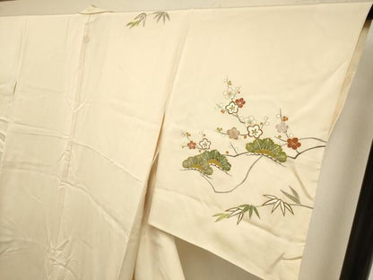 平和屋着物●訪問着　駒刺繍　梅松文　金彩　伊勢丹扱い　正絹　逸品　DABL3524du