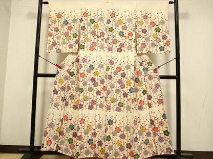 平和屋着物●訪問着　枝花文　金彩　鬼しぼ縮緬　正絹　逸品　DABL3529du