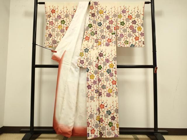 平和屋着物●訪問着　枝花文　金彩　鬼しぼ縮緬　正絹　逸品　DABL3529du