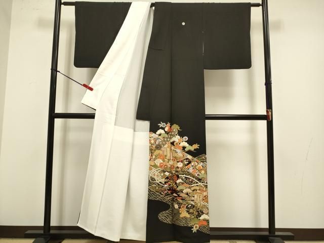 平和屋着物●豪華黒留袖　作家物　総刺繍　絵巻御所車宝尽くし花文　金銀糸　正絹　逸品　DABL3530du