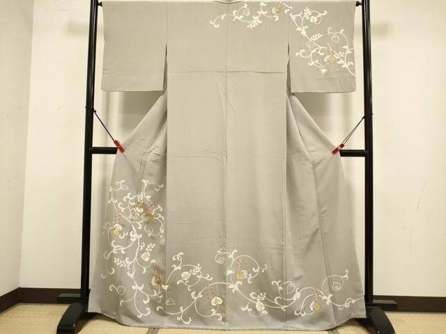平和屋着物●訪問着　駒刺繍　草花文　金彩　正絹　逸品　DABL3532du