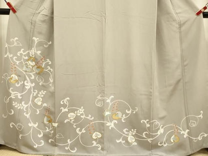 平和屋着物●訪問着　駒刺繍　草花文　金彩　正絹　逸品　DABL3532du