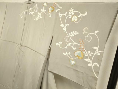 平和屋着物●訪問着　駒刺繍　草花文　金彩　正絹　逸品　DABL3532du