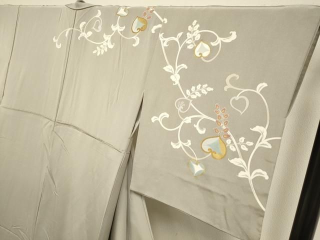 平和屋着物●訪問着　駒刺繍　草花文　金彩　正絹　逸品　DABL3532du